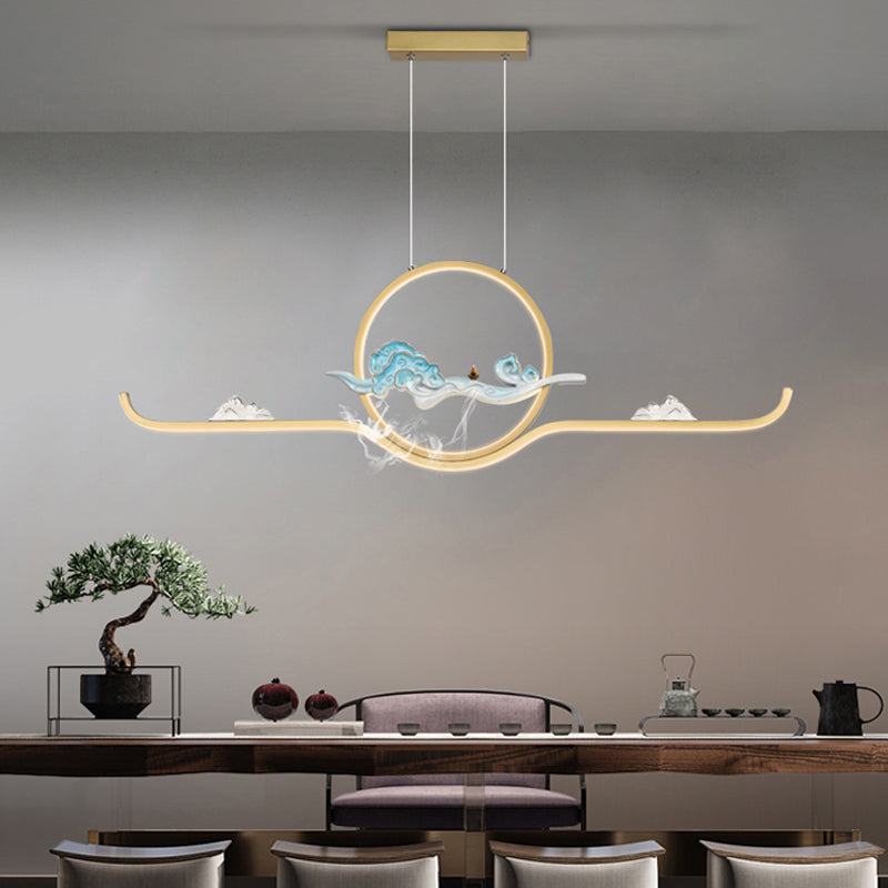 Luz de colgante lineal accesorios de té contemporáneos metal de metal de la isla de 2 luces