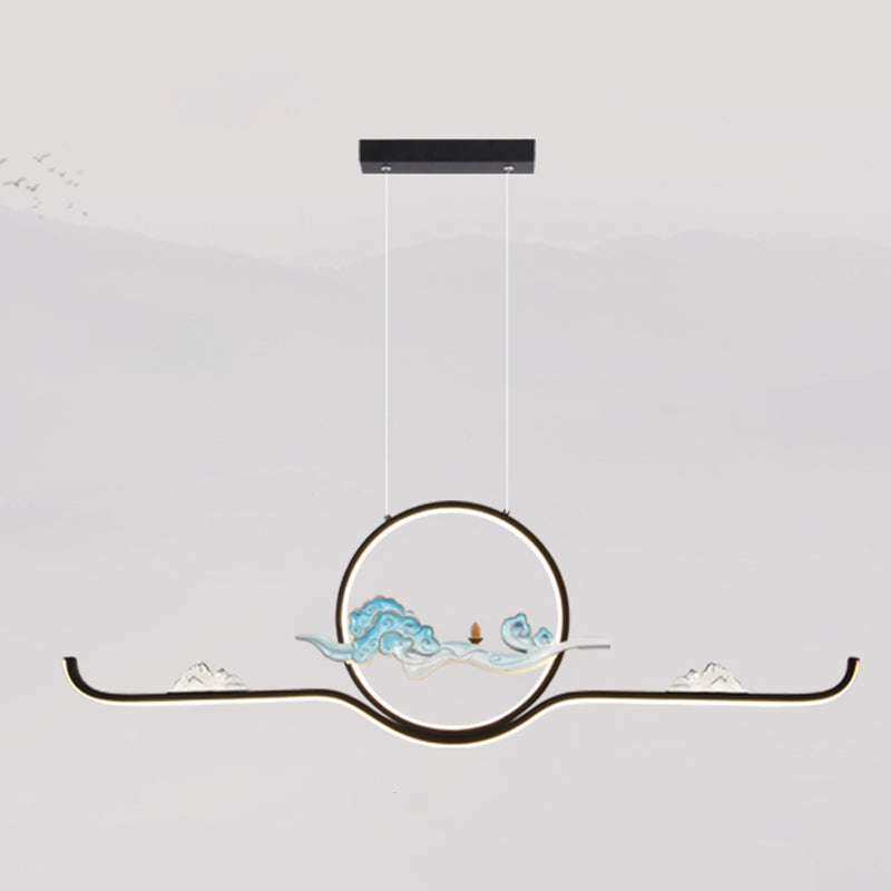 Luz de colgante lineal accesorios de té contemporáneos metal de metal de la isla de 2 luces