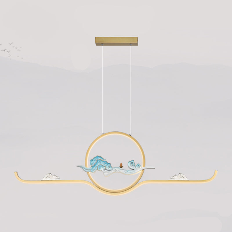 Luz de colgante lineal accesorios de té contemporáneos metal de metal de la isla de 2 luces