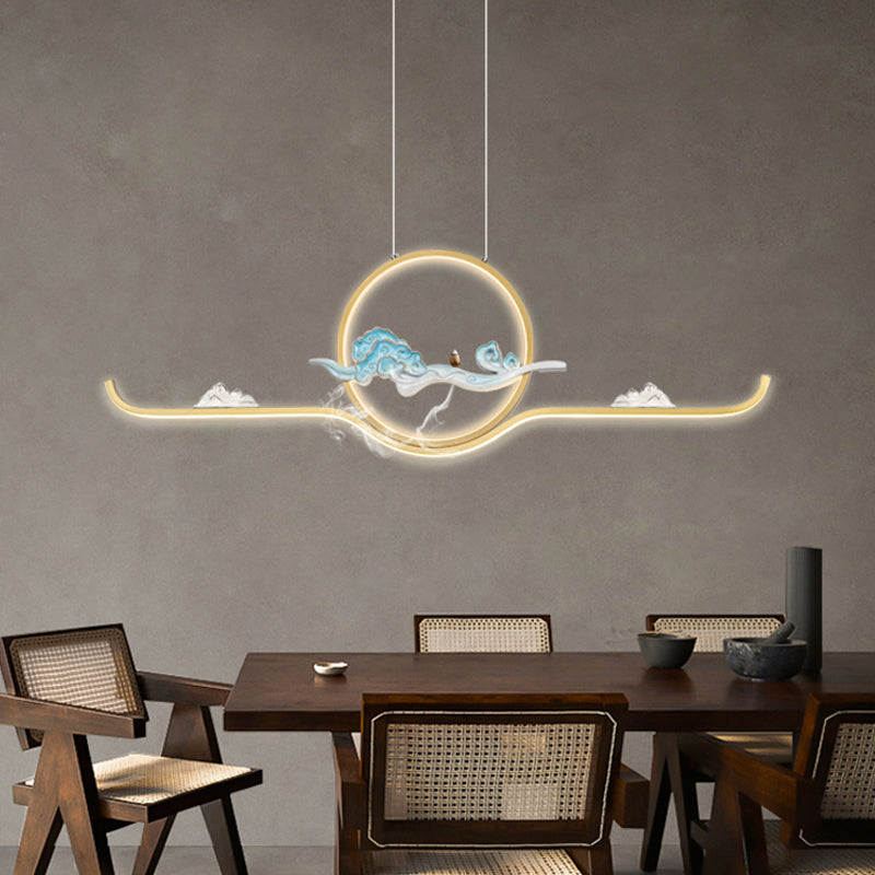 Luz de colgante lineal accesorios de té contemporáneos metal de metal de la isla de 2 luces