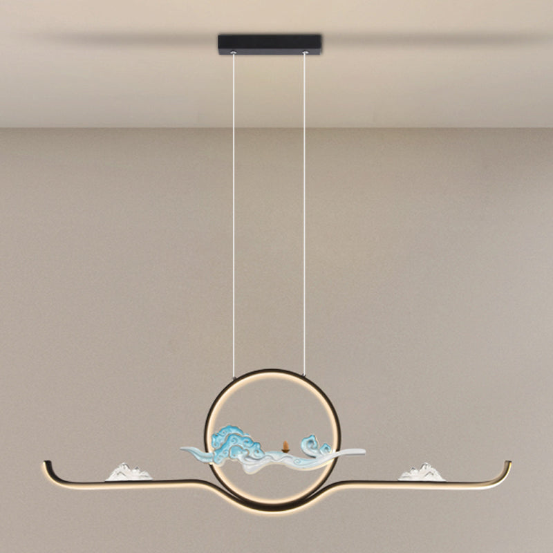 Luz de colgante lineal accesorios de té contemporáneos metal de metal de la isla de 2 luces