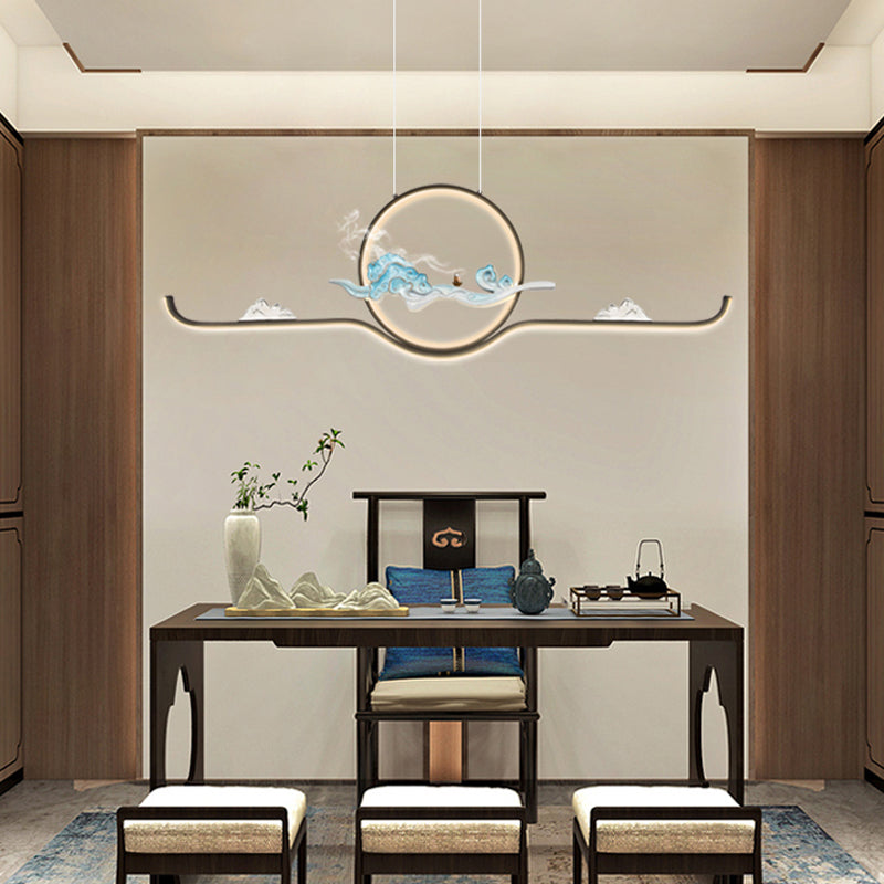 Luz de colgante lineal accesorios de té contemporáneos metal de metal de la isla de 2 luces