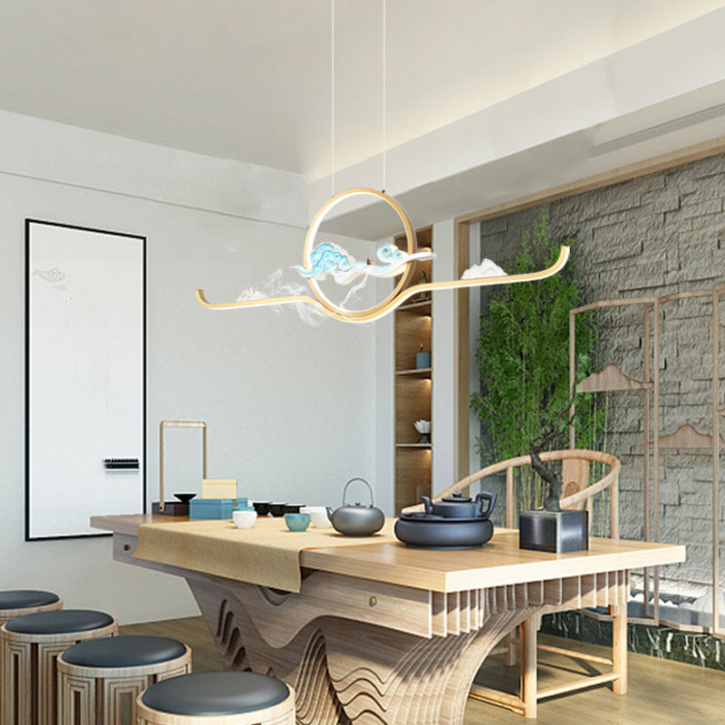 Luz de colgante lineal accesorios de té contemporáneos metal de metal de la isla de 2 luces