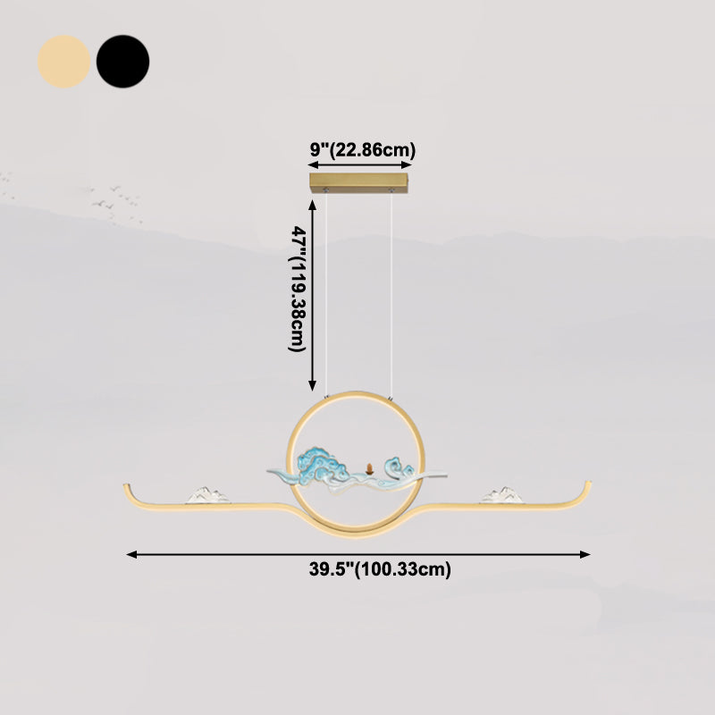 Luz de colgante lineal accesorios de té contemporáneos metal de metal de la isla de 2 luces