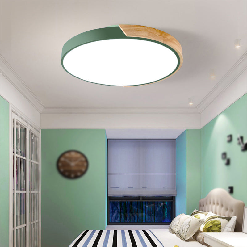 Plafonnier LED de forme ronde macaron fer moderne 1 lumière encastré pour chambre d'étude