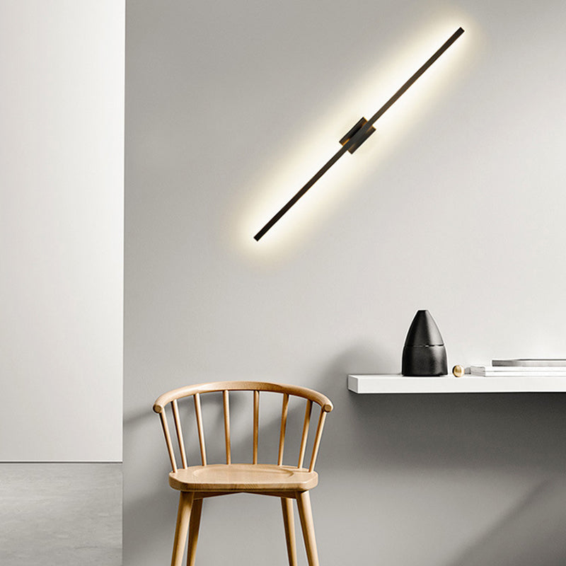 2-Lights Metal Wall Light Modern Style Linear Shape Wall Mount Light Fixture in Black