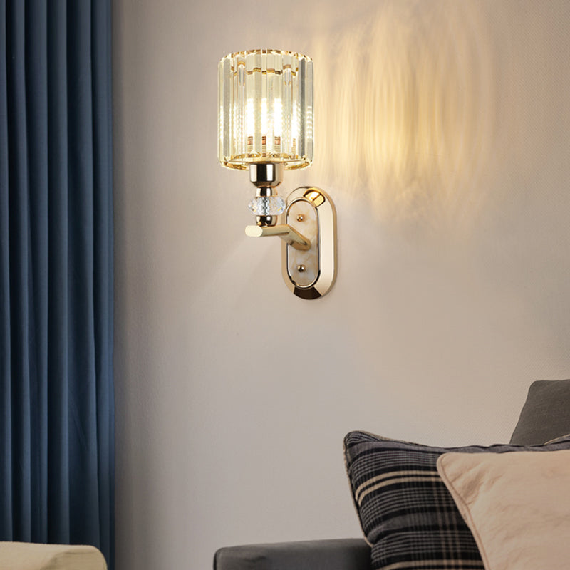 1-Light Wall Sconce Modern Style Crystal Half Cylinder Shape Wall Mount Light Fixture
