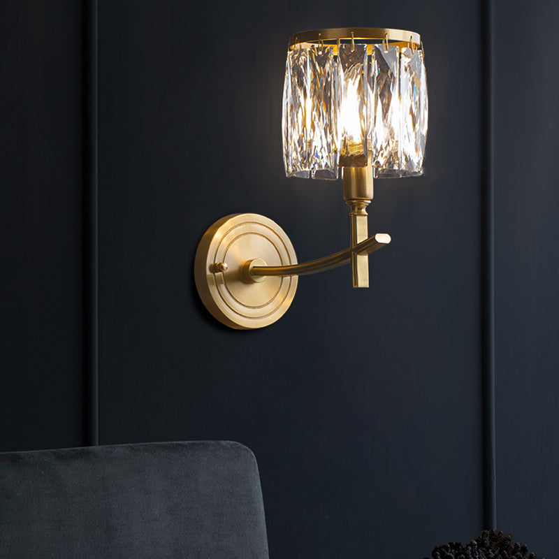 Multi -Lichter Wandleuchten moderner Stil Halbzylinderform Kristallwandhalterung in Messing
