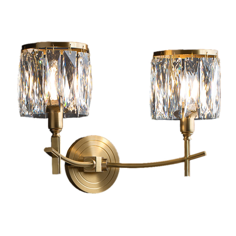 Multi -Lichter Wandleuchten moderner Stil Halbzylinderform Kristallwandhalterung in Messing