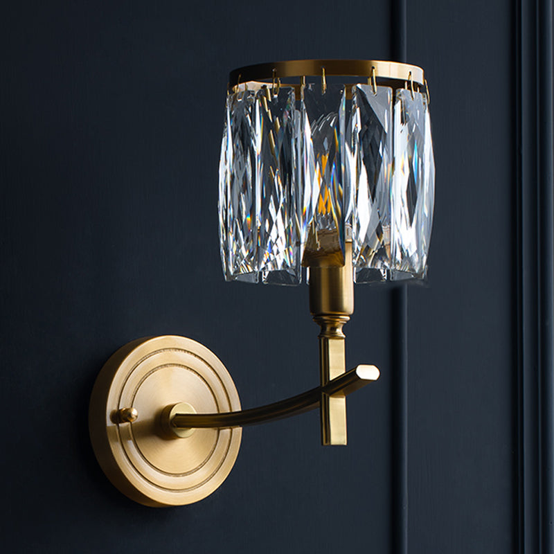 Multi -Lichter Wandleuchten moderner Stil Halbzylinderform Kristallwandhalterung in Messing