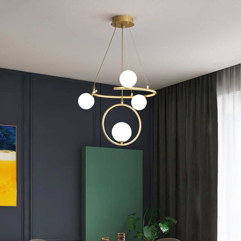 Glass Globe Pendant Light in Modern Creative Style Lacquered Iron Chandelier for Dining Room