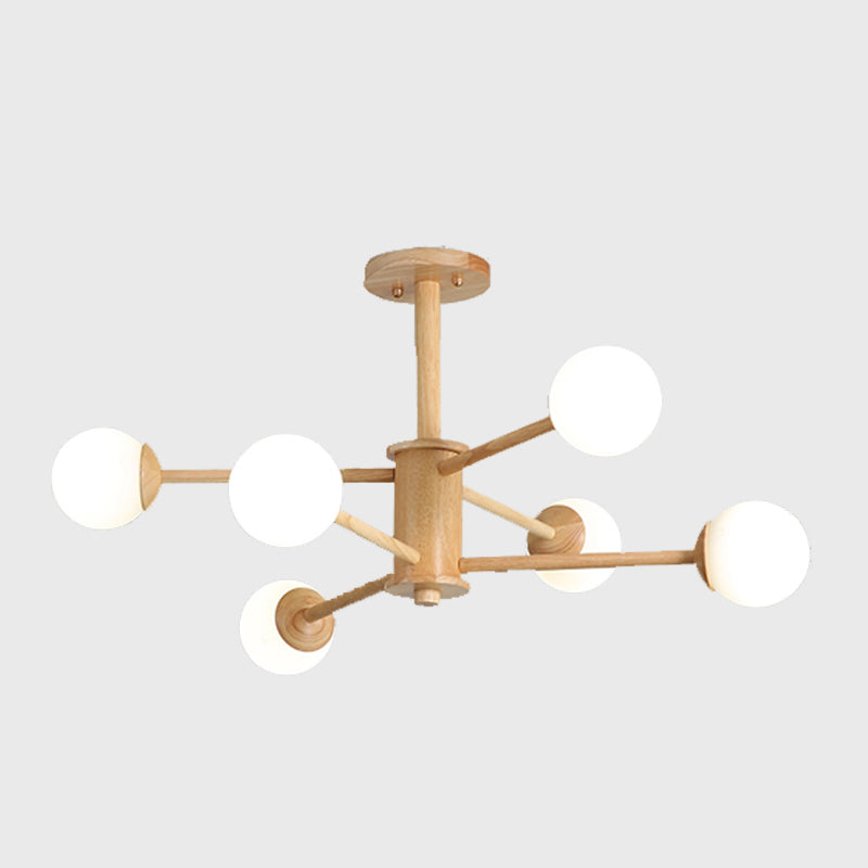 Lampadino moderno a sospensione in legno di legno di semplicità con tonalità di vetro bianco