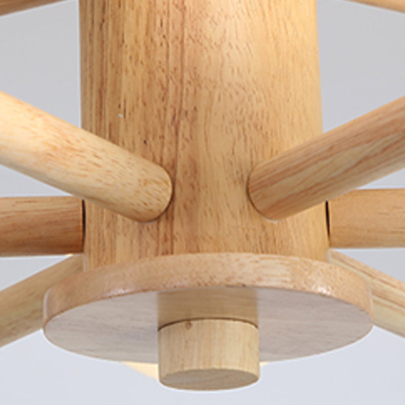 Modern Simplicity Globe Chandelier Wooden Indoor Pendant Light with White Glass Shade