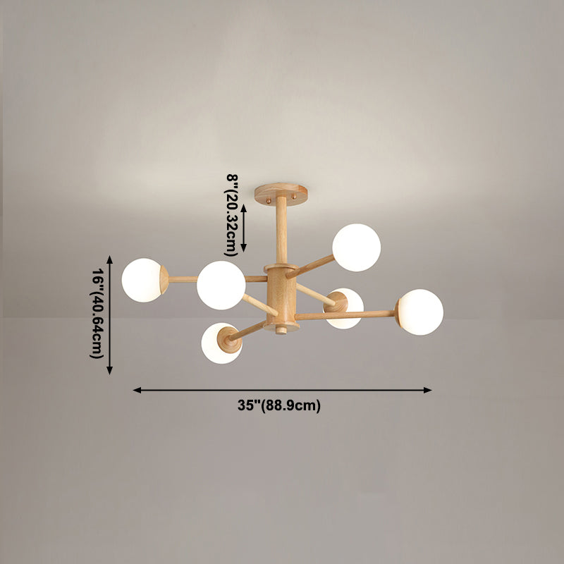 Modern Simplicity Globe Chandelier Wooden Indoor Pendant Light with White Glass Shade