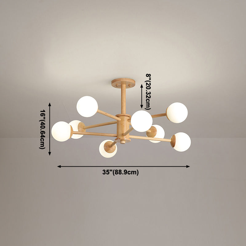 Modern Simplicity Globe Chandelier Wooden Indoor Pendant Light with White Glass Shade