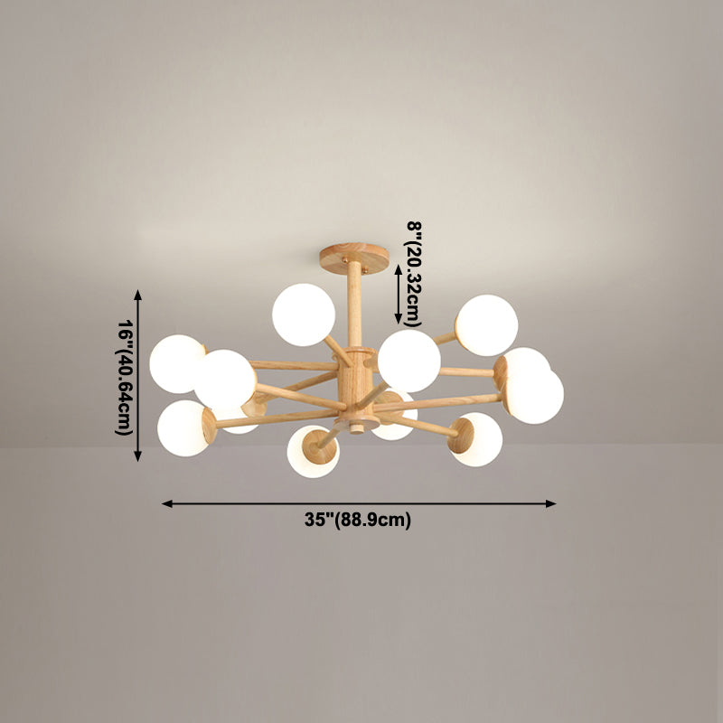 Modern Simplicity Globe Chandelier Wooden Indoor Pendant Light with White Glass Shade