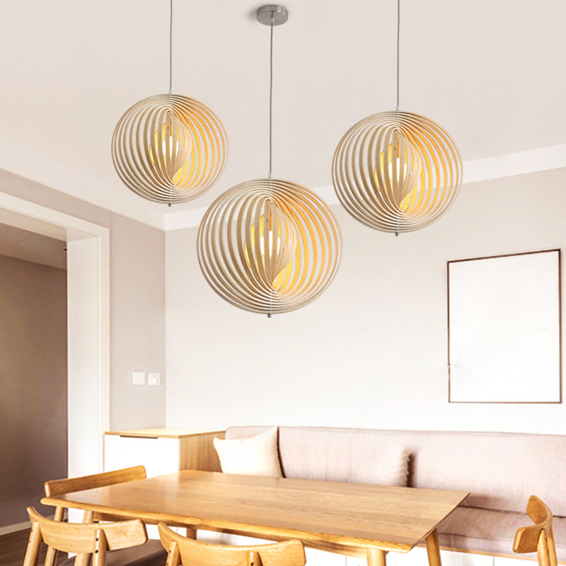 Forme sphérique Éclairage suspendu en bois massif de style moderne 1 suspension légère pour le chevet