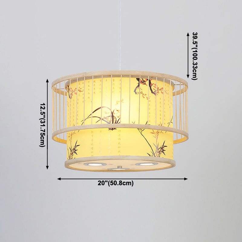 Chinesische Zylinderdecke Anhänger Leichte Bambus -Hängelampe für Teeberzimmer