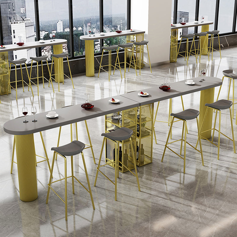 Glam Style Bar Table Gray Top Pub Table with Cabinet for Dining Room