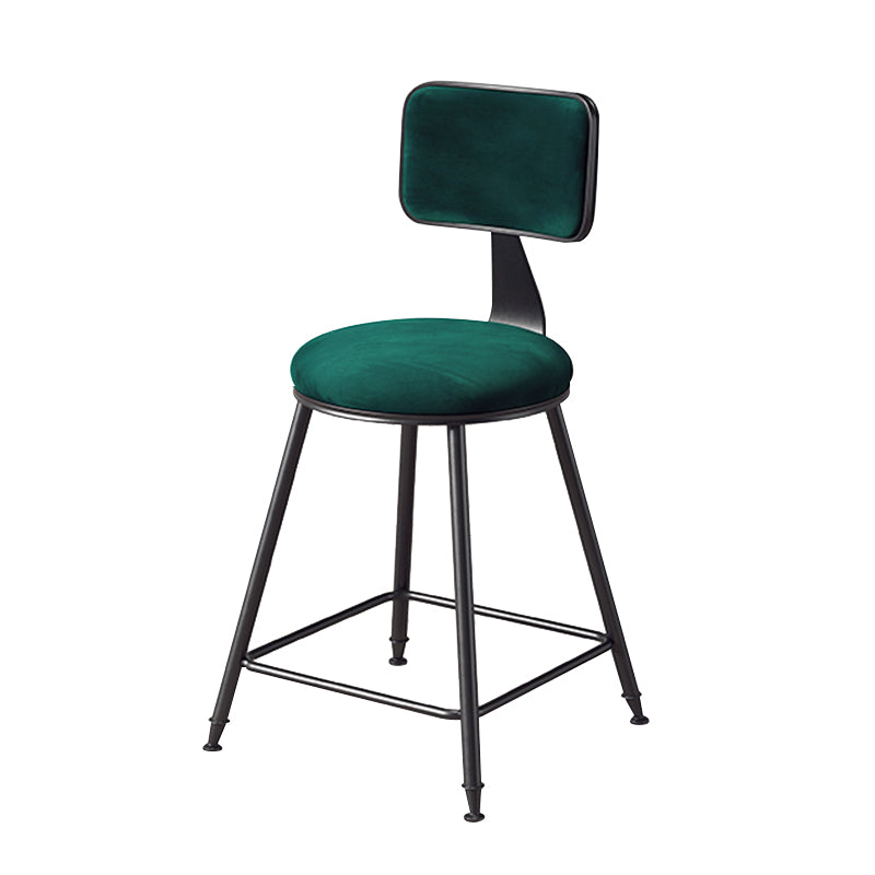Contemporary Counter Bar Stool Backrest Velvet Bar Stool with Footrest, Iron Base