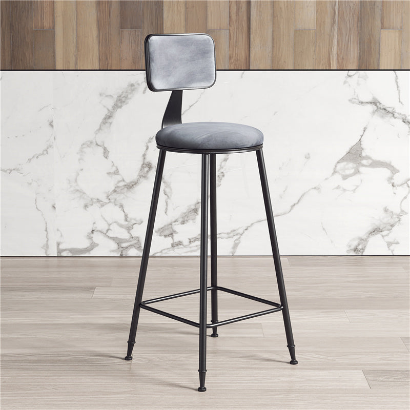 Contemporary Counter Bar Stool Backrest Velvet Bar Stool with Footrest, Iron Base