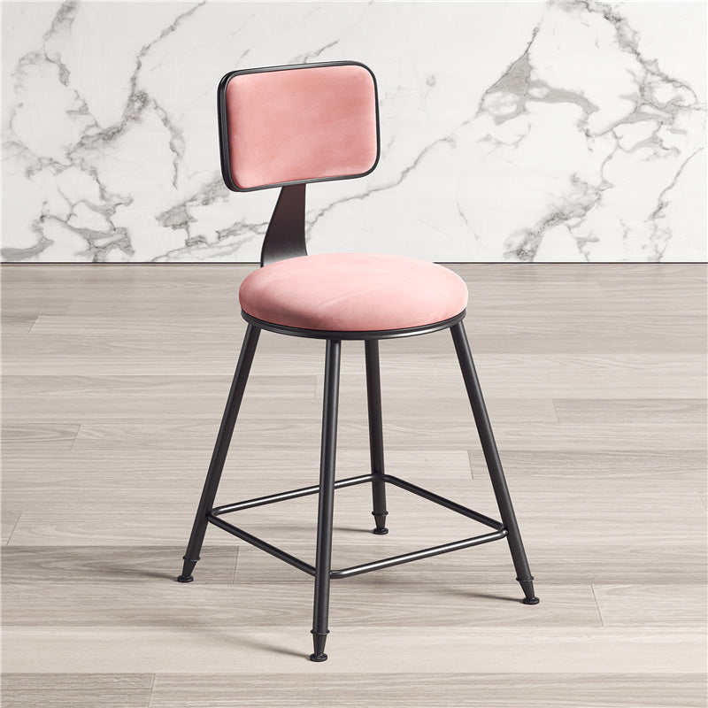 Contemporary Counter Bar Stool Backrest Velvet Bar Stool with Footrest, Iron Base