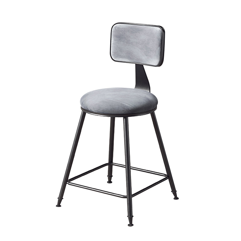 Contemporary Counter Bar Stool Backrest Velvet Bar Stool with Footrest, Iron Base