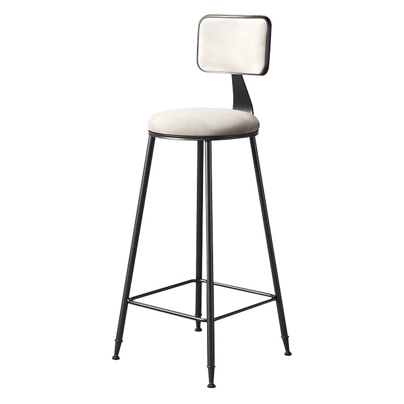 Contemporary Counter Bar Stool Backrest Velvet Bar Stool with Footrest, Iron Base