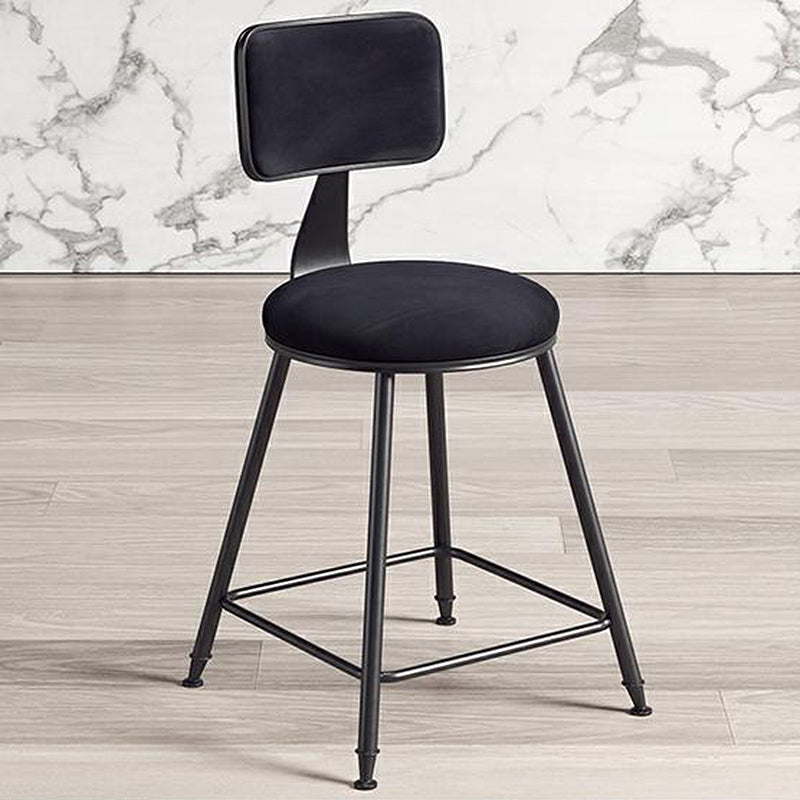 Contemporary Counter Bar Stool Backrest Velvet Bar Stool with Footrest, Iron Base