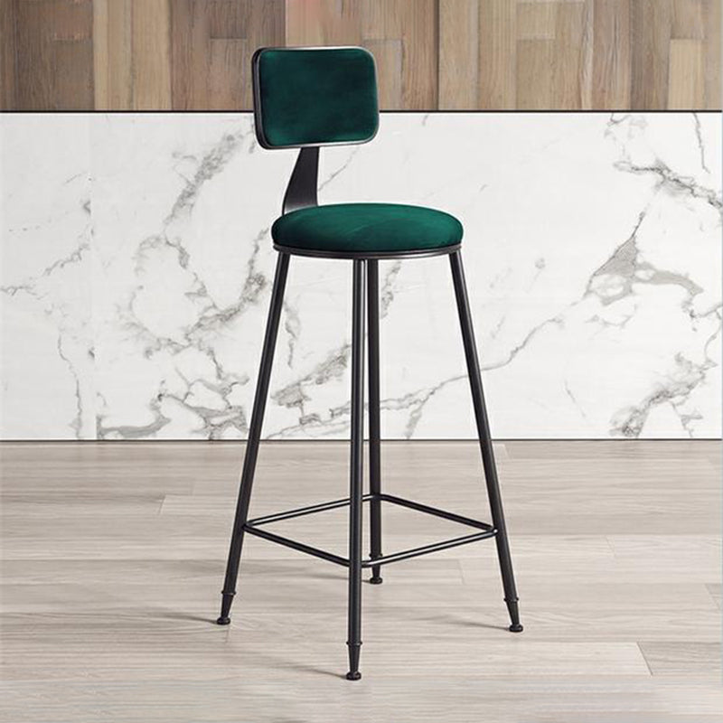 Contemporary Counter Bar Stool Backrest Velvet Bar Stool with Footrest, Iron Base
