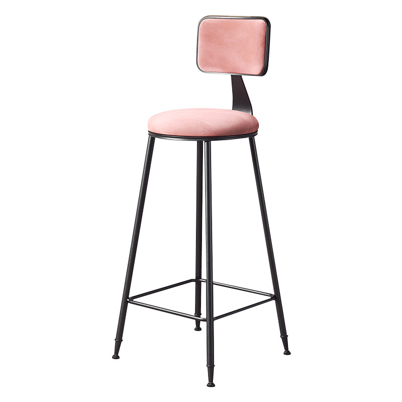 Contemporary Counter Bar Stool Backrest Velvet Bar Stool with Footrest, Iron Base