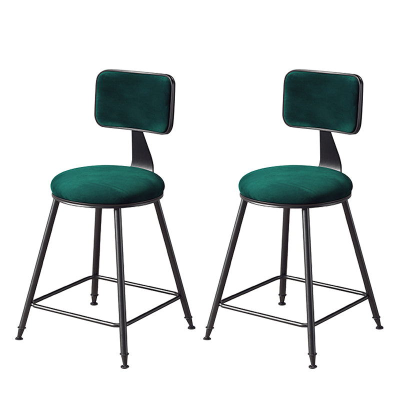 Contemporary Counter Bar Stool Backrest Velvet Bar Stool with Footrest, Iron Base
