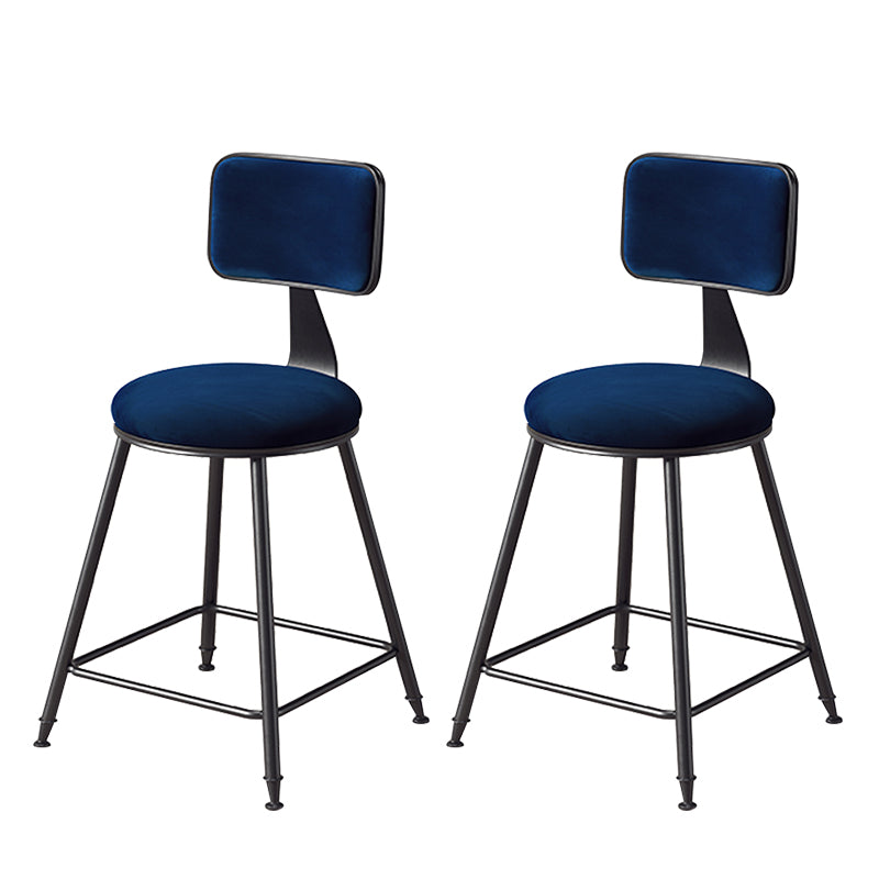 Contemporary Counter Bar Stool Backrest Velvet Bar Stool with Footrest, Iron Base