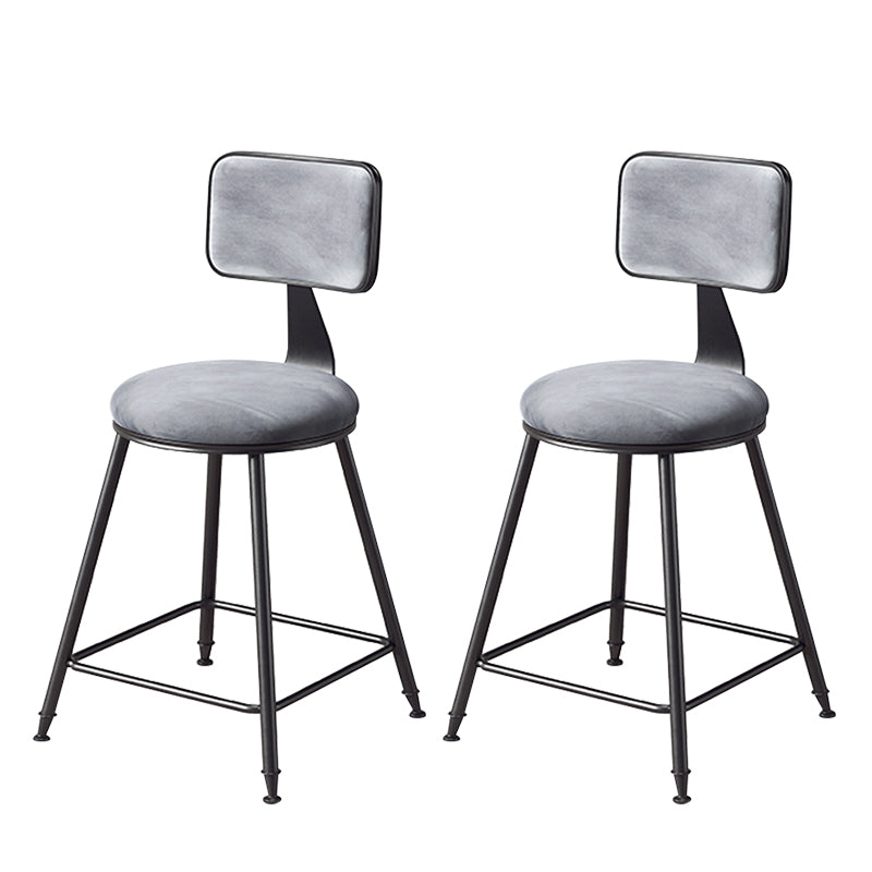 Contemporary Counter Bar Stool Backrest Velvet Bar Stool with Footrest, Iron Base