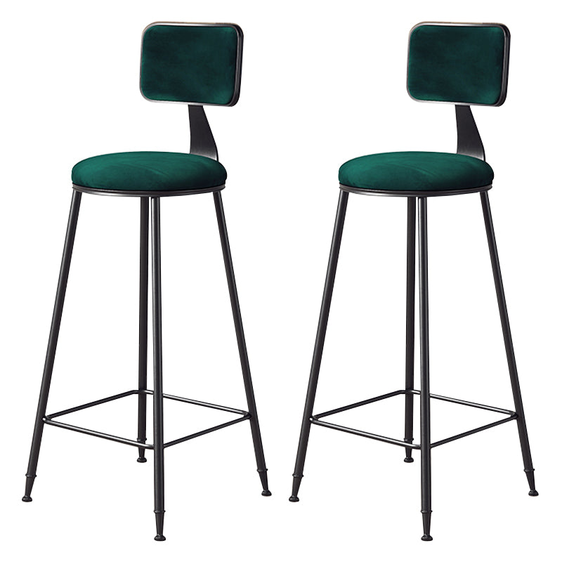 Contemporary Counter Bar Stool Backrest Velvet Bar Stool with Footrest, Iron Base