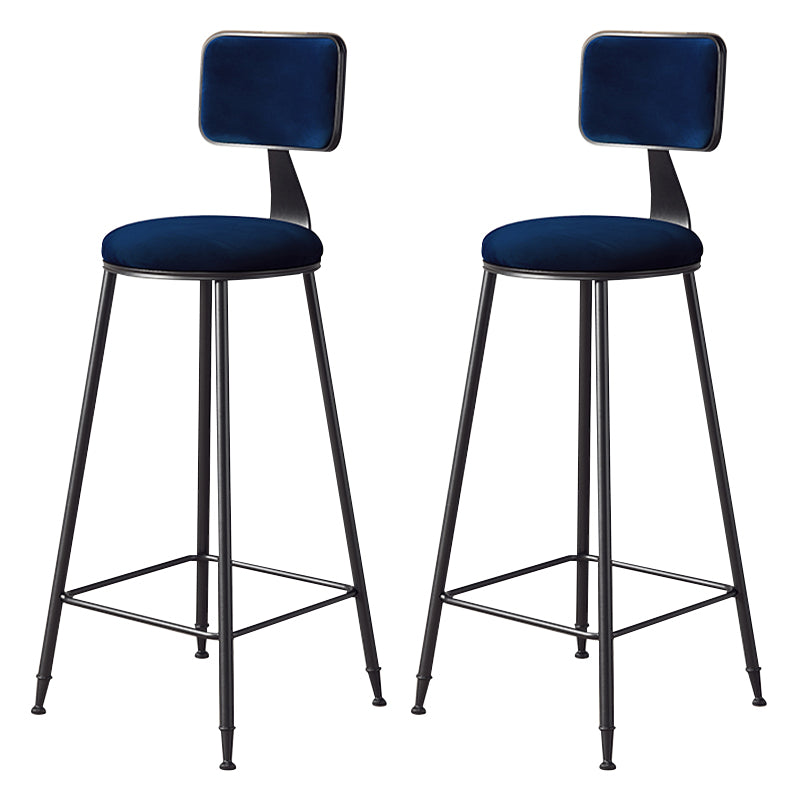 Contemporary Counter Bar Stool Backrest Velvet Bar Stool with Footrest, Iron Base
