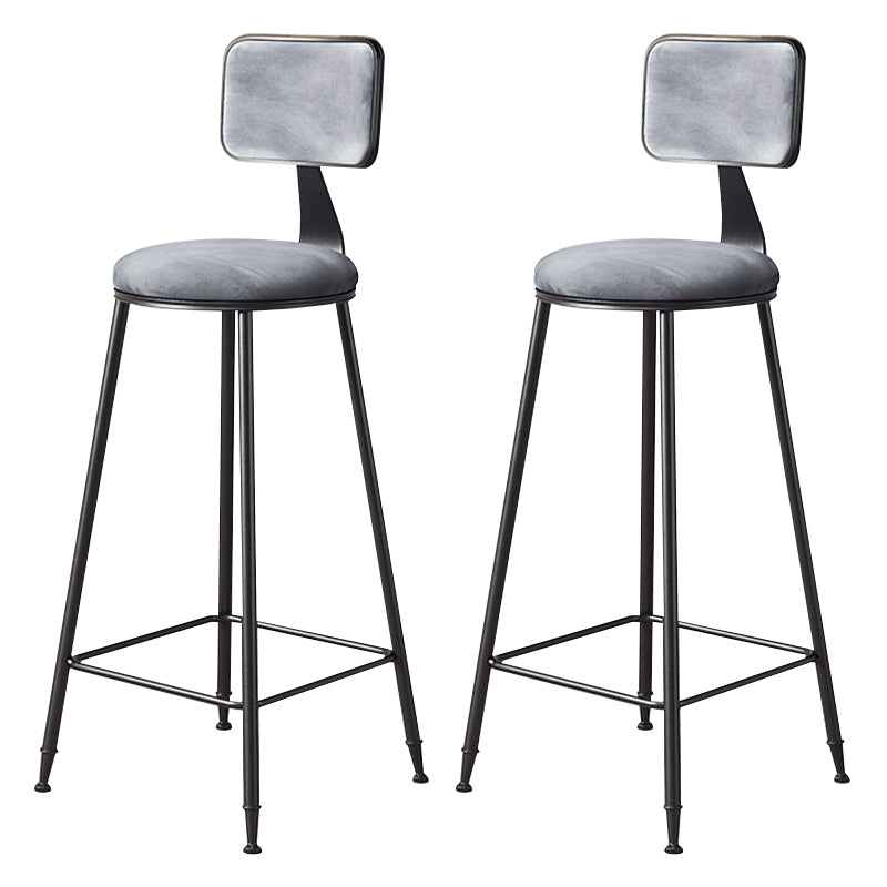 Contemporary Counter Bar Stool Backrest Velvet Bar Stool with Footrest, Iron Base