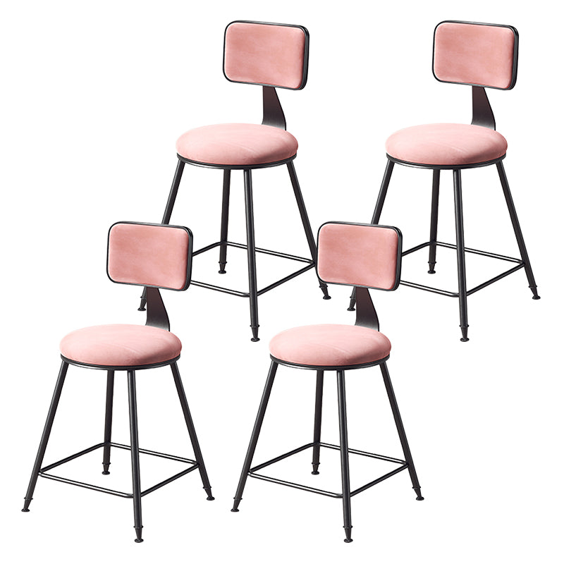 Contemporary Counter Bar Stool Backrest Velvet Bar Stool with Footrest, Iron Base