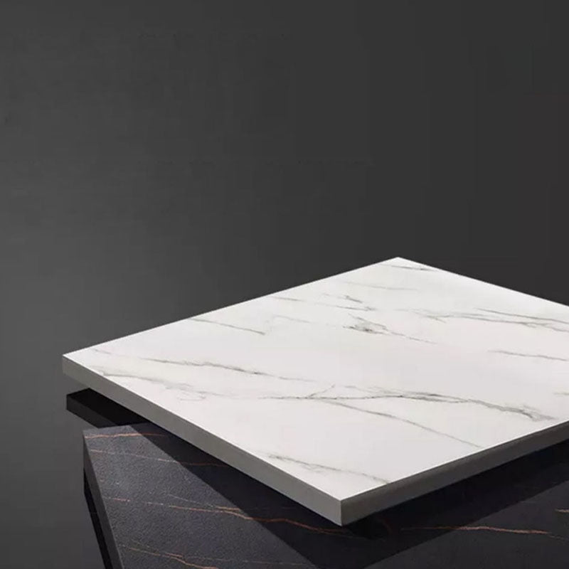 White Stone Indoor Glam Bar Dining Table Iron Double Pedestal Bistro Table with Shelve