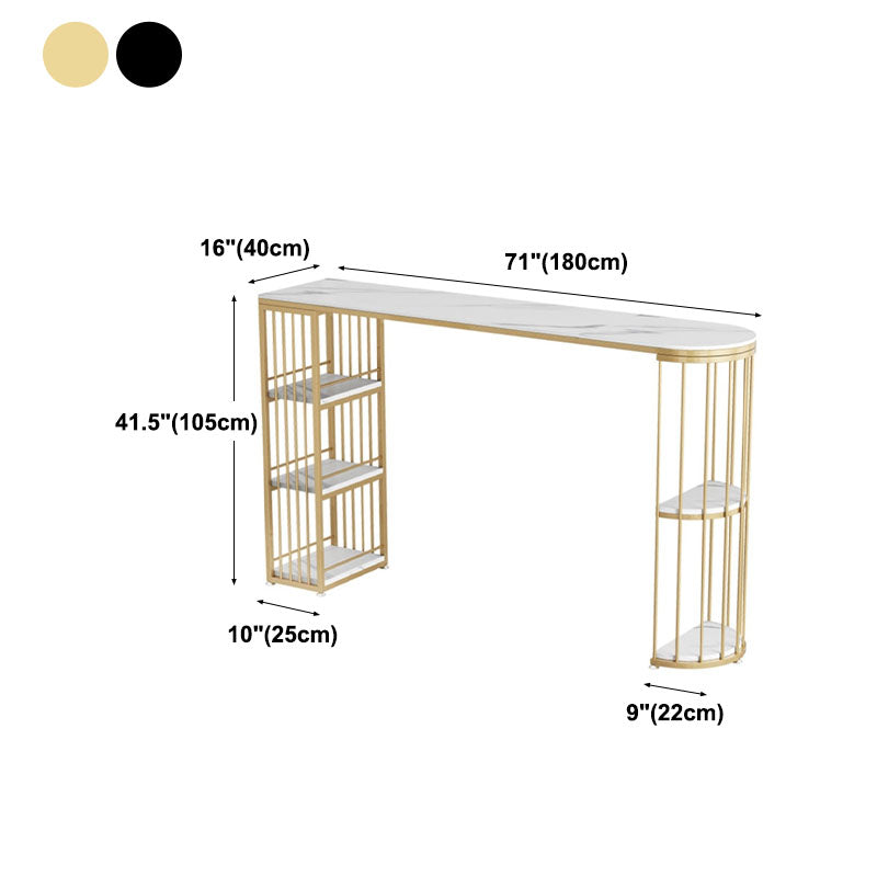White Stone Indoor Glam Bar Dining Table Iron Double Pedestal Bistro Table with Shelve