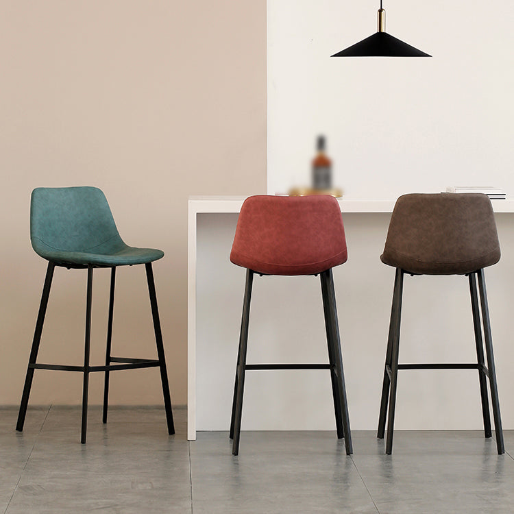 Contemporary Mental Leather Bar Stools Indoor Barstool with Iron Legs and Low Back
