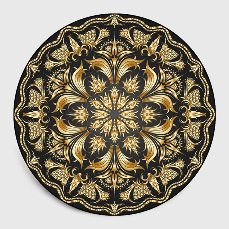 Black Traditional Rug Polyester Pattern Rug Washable Rug for Living Room