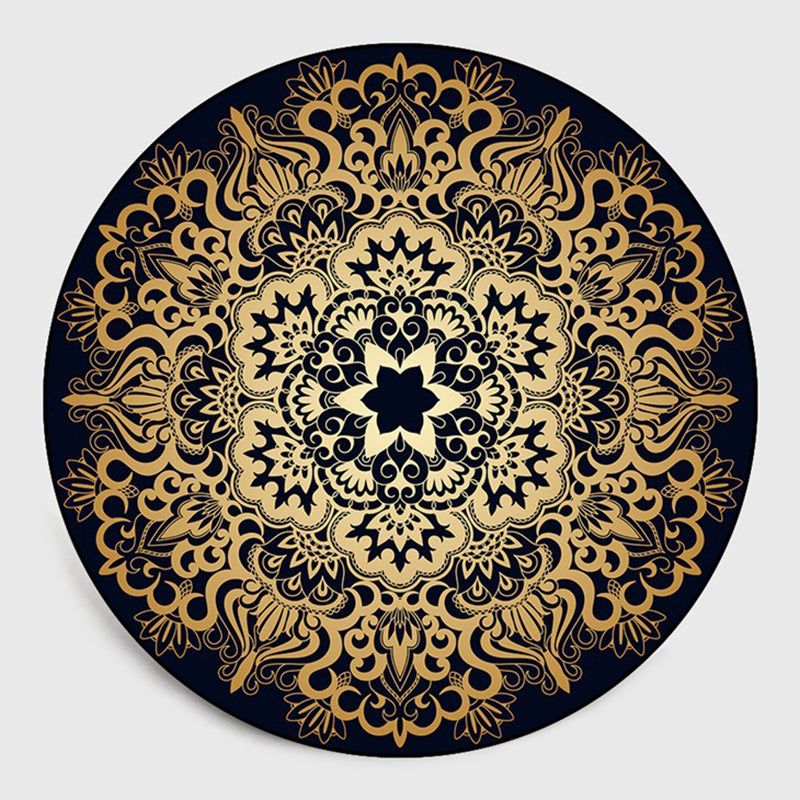 Black Traditional Rug Polyester Pattern Rug Washable Rug for Living Room