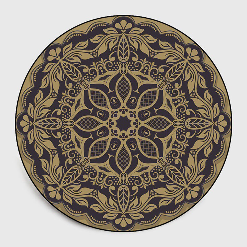 Black Traditional Rug Polyester Pattern Rug Washable Rug for Living Room