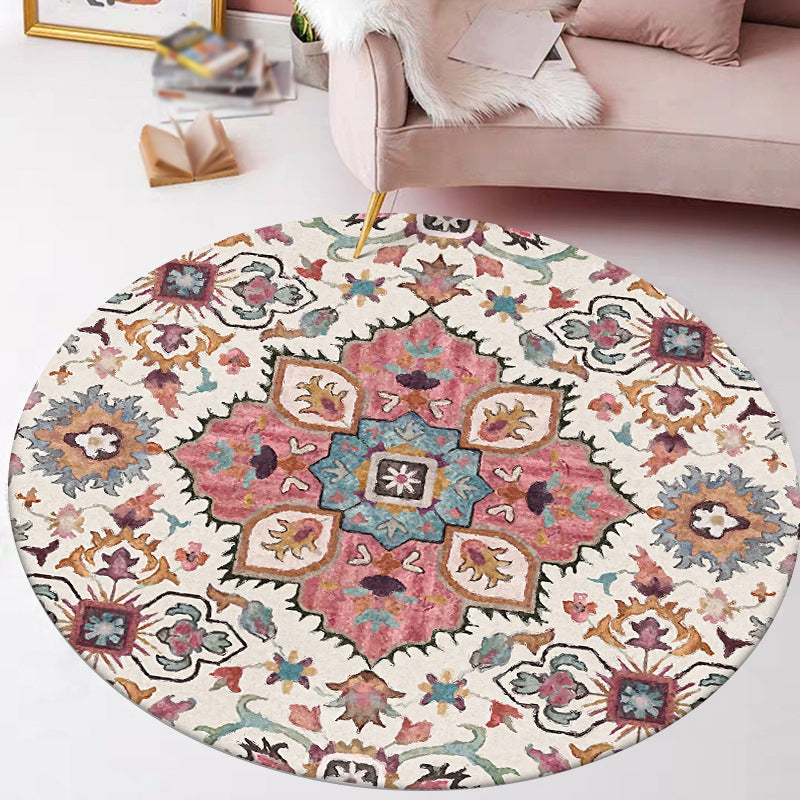 Pink Vintage Carpet Polyester Medallion Carpet Washable Carpet for Living Room