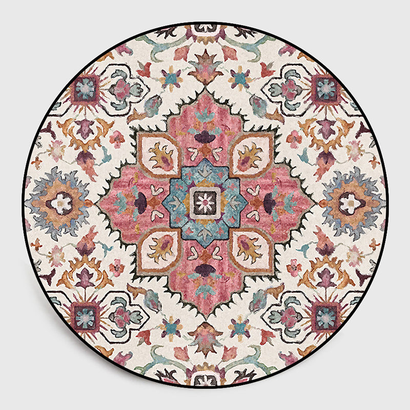 Pink Vintage Carpet Polyester Medallion Carpet Washable Carpet for Living Room