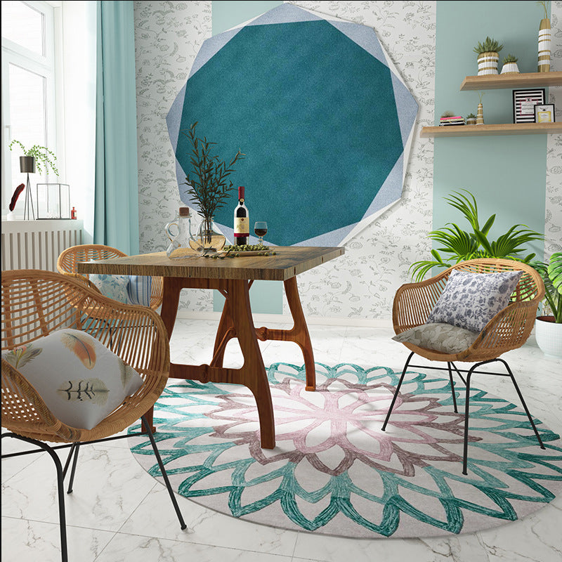 Orange Pattern Rug Polyester Traditional Rug Non-Slip Backing Rug for Living Room