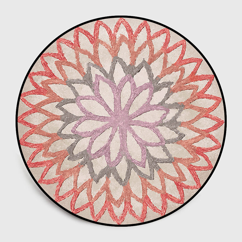 Orange Pattern Rug Polyester Traditional Rug Non-Slip Backing Rug for Living Room