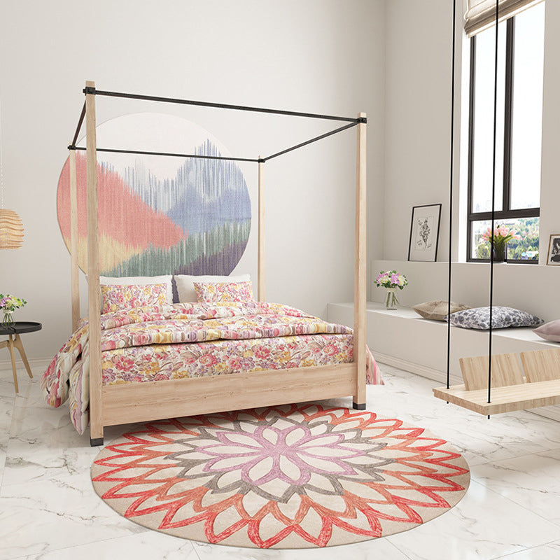 Orange Pattern Rug Polyester Traditional Rug Non-Slip Backing Rug for Living Room