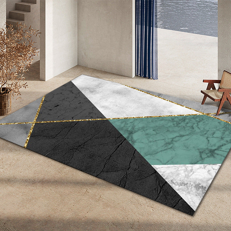 Tapis graphique en vert foncé Rapis graphique Polyester Tapis résistant aux taches pour la décoration intérieure